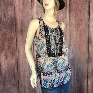 Black Rainn Blouse Semi-Sheer Crochet Detail Small